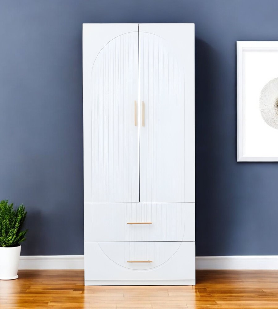 74" White Carved Geometric Two Door Two Drawer Combo Dresser HomeRoots