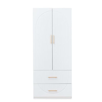 74" White Carved Geometric Two Door Two Drawer Combo Dresser HomeRoots