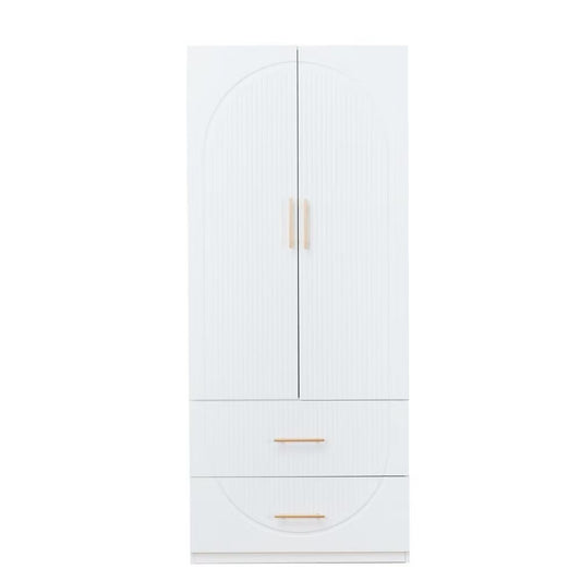 74" White Carved Geometric Two Door Two Drawer Combo Dresser HomeRoots