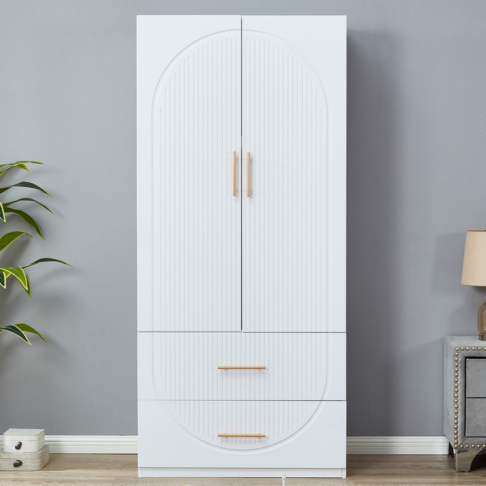 74" White Carved Geometric Two Door Two Drawer Combo Dresser HomeRoots