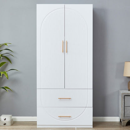 74" White Carved Geometric Two Door Two Drawer Combo Dresser HomeRoots
