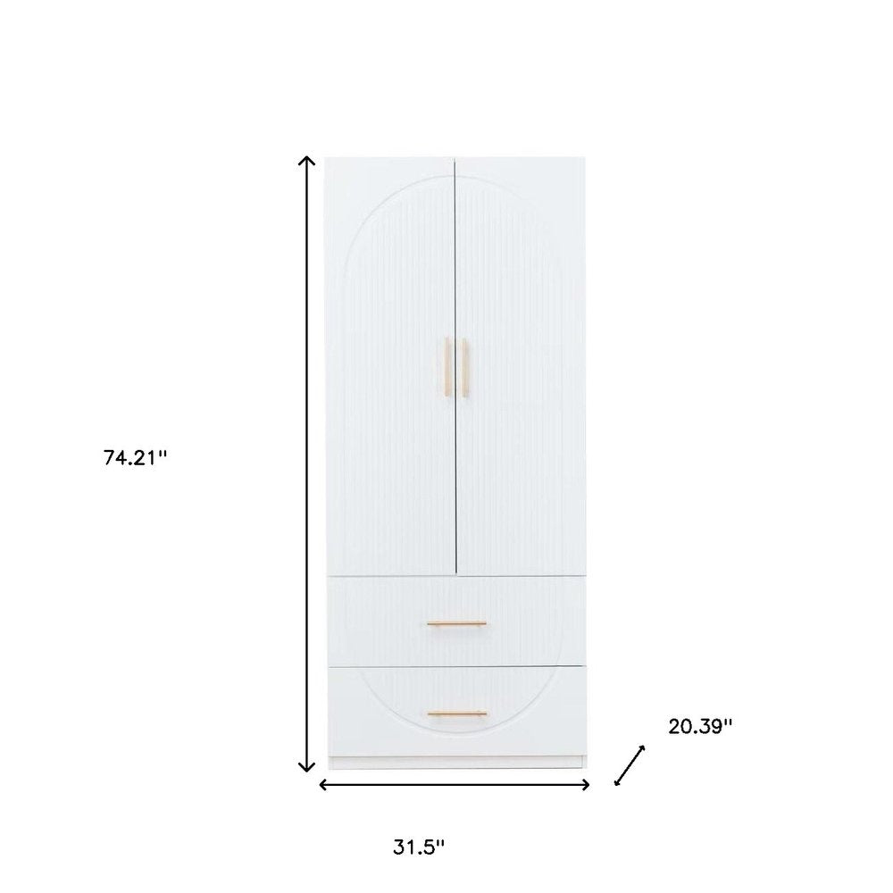 74" White Carved Geometric Two Door Two Drawer Combo Dresser HomeRoots