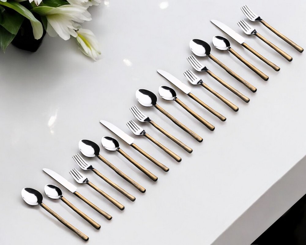 Matte Gold Stainless Steel Twenty Piece Hand Forged Flatware Set HomeRoots