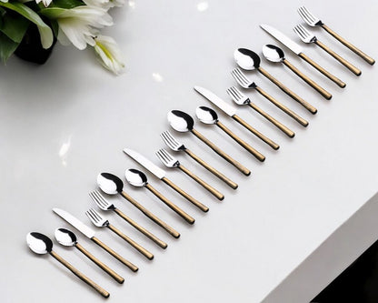 Matte Gold Stainless Steel Twenty Piece Hand Forged Flatware Set HomeRoots