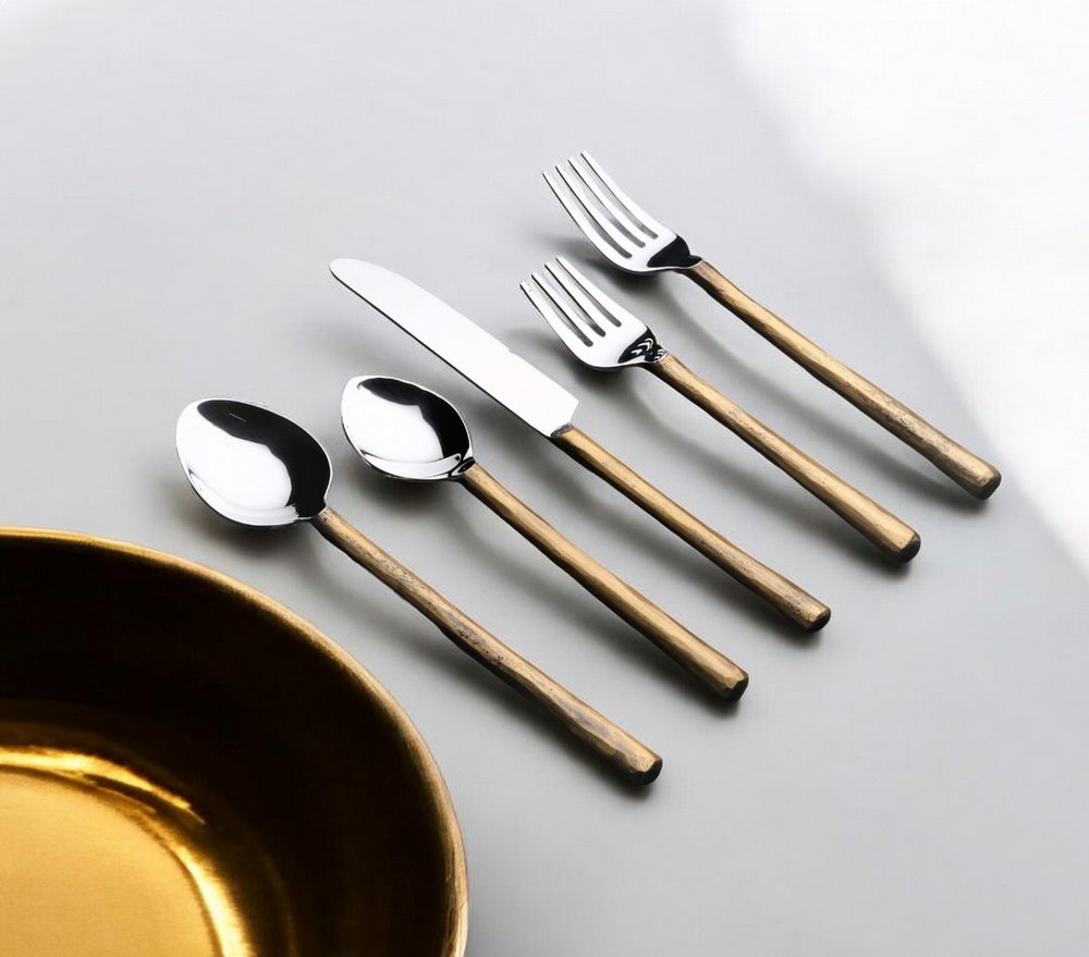 Matte Gold Stainless Steel Twenty Piece Hand Forged Flatware Set HomeRoots
