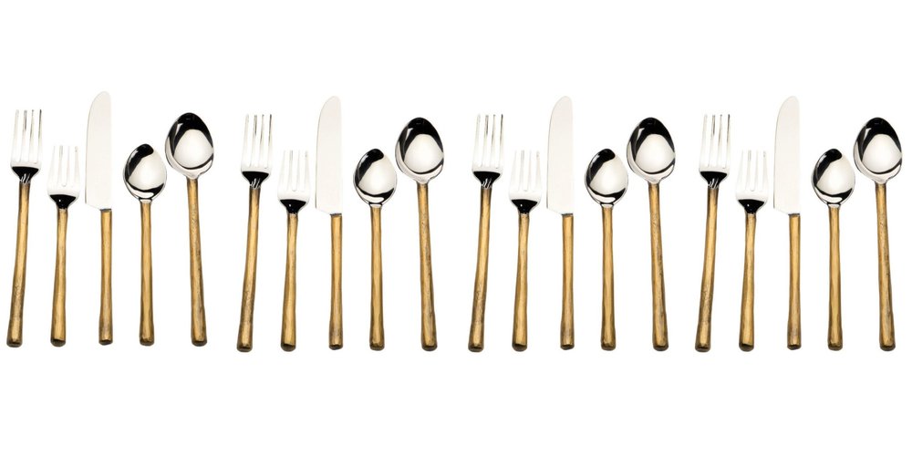 Matte Gold Stainless Steel Twenty Piece Hand Forged Flatware Set HomeRoots