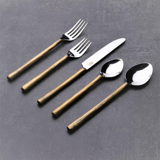 Matte Gold Stainless Steel Twenty Piece Hand Forged Flatware Set HomeRoots