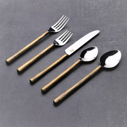 Matte Gold Stainless Steel Twenty Piece Hand Forged Flatware Set HomeRoots