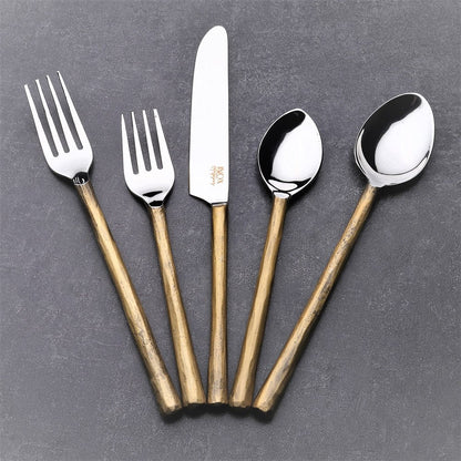 Matte Gold Stainless Steel Twenty Piece Hand Forged Flatware Set HomeRoots