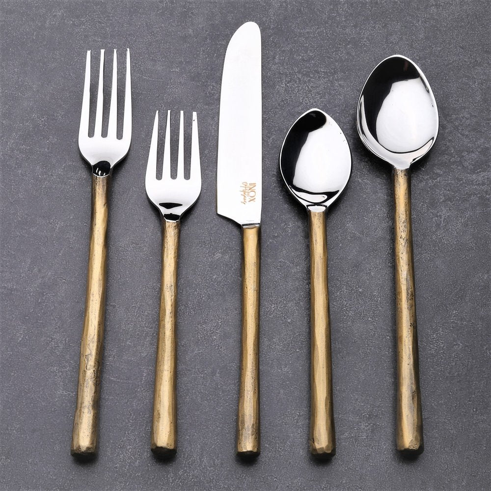 Matte Gold Stainless Steel Twenty Piece Hand Forged Flatware Set HomeRoots