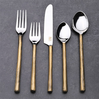 Matte Gold Stainless Steel Twenty Piece Hand Forged Flatware Set HomeRoots