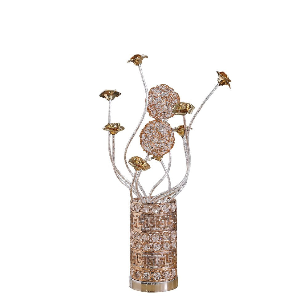 22" Silver And Rose Gold Metal And Acrylic Flowers Bedside Lamp HomeRoots