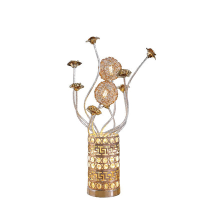 22" Silver And Rose Gold Metal And Acrylic Flowers Bedside Lamp HomeRoots