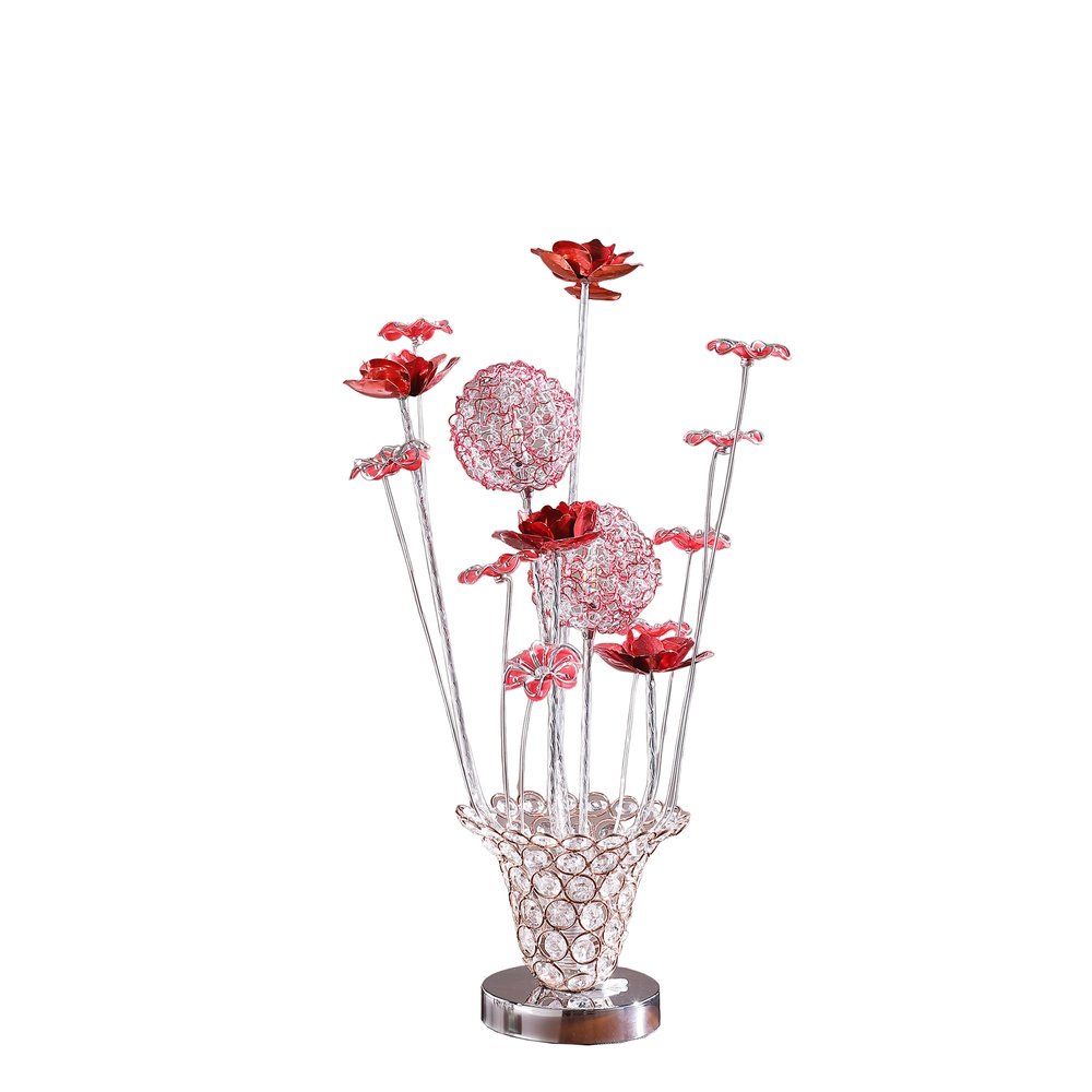 21" Silver and Clear Metal and Faux Crystal Red Roses Bedside Lamp — view 1