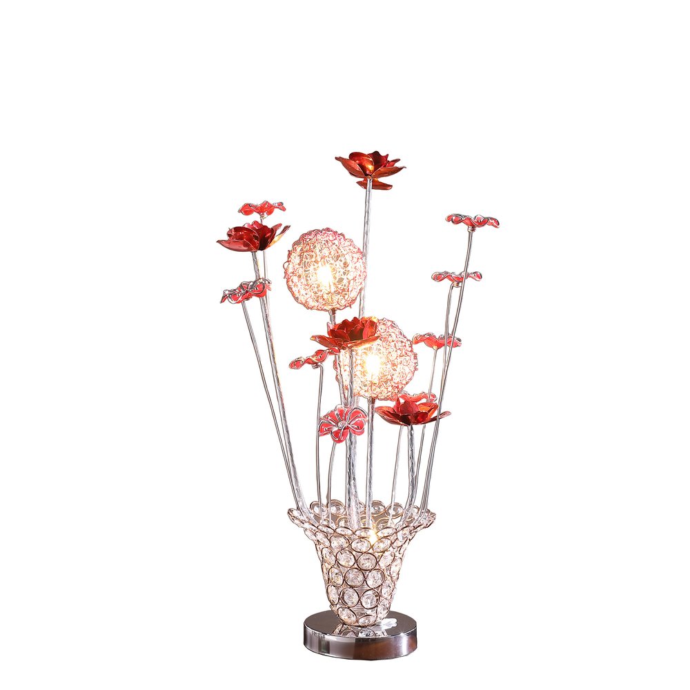 21" Silver and Clear Metal and Faux Crystal Red Roses Bedside Lamp — view 2