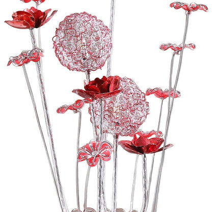 21" Silver and Clear Metal and Faux Crystal Red Roses Bedside Lamp HomeRoots
