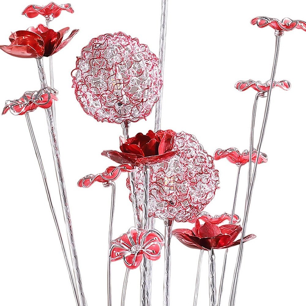 21" Silver and Clear Metal and Faux Crystal Red Roses Bedside Lamp HomeRoots