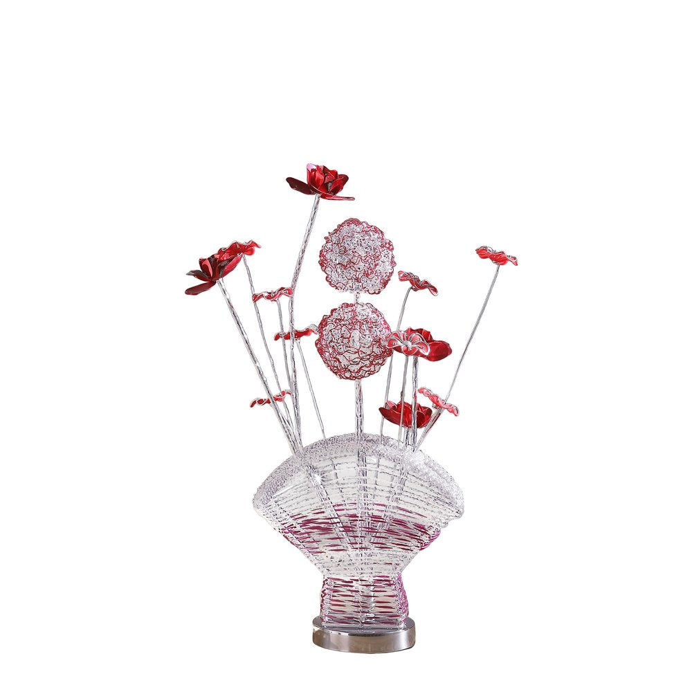 22" Silver and Clear Metal and Acrylic Red Rose Bedside Lamp HomeRoots