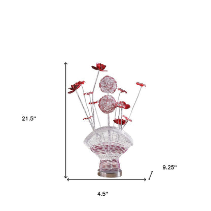 22" Silver and Clear Metal and Acrylic Red Rose Bedside Lamp HomeRoots