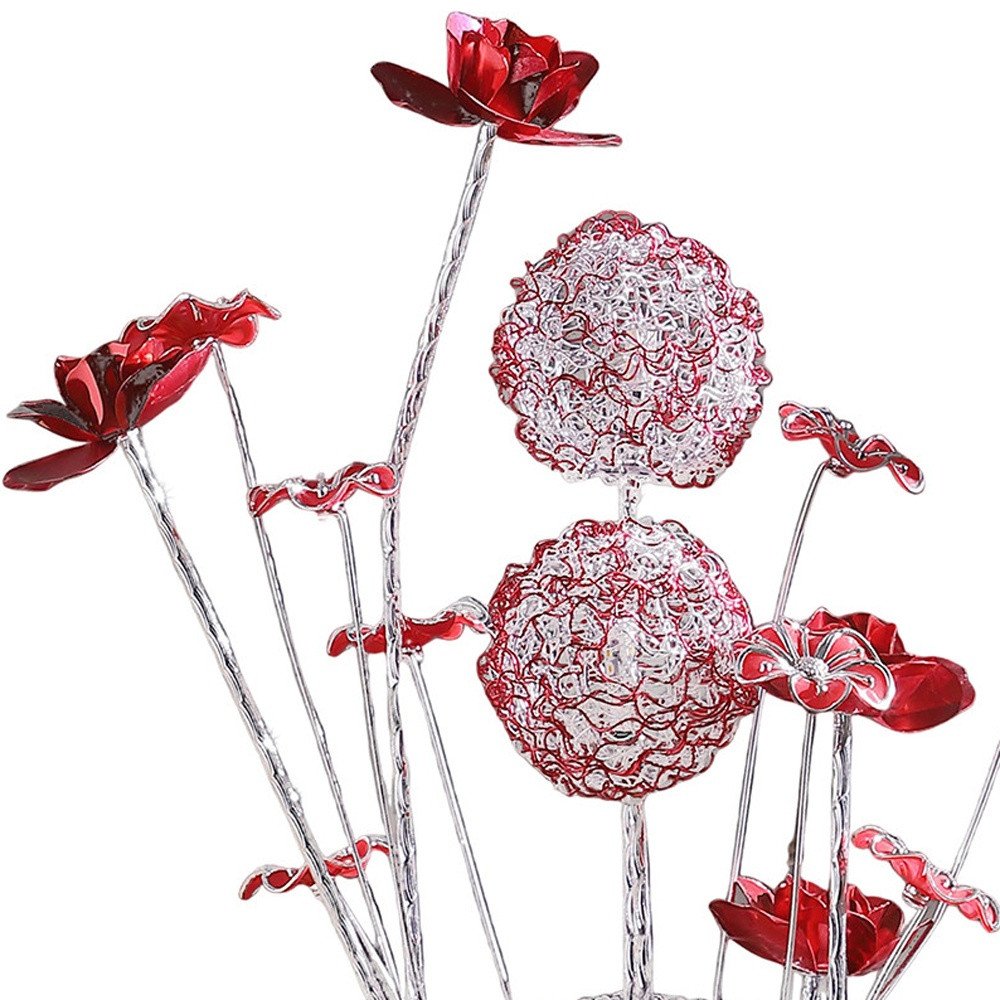22" Silver and Clear Metal and Acrylic Red Rose Bedside Lamp HomeRoots