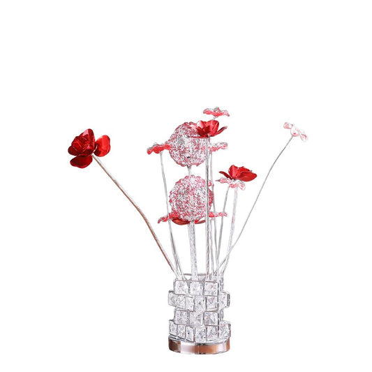 21" Silver and Clear Metal and Faux Crystal Geometric And Roses Bedside Lamp HomeRoots