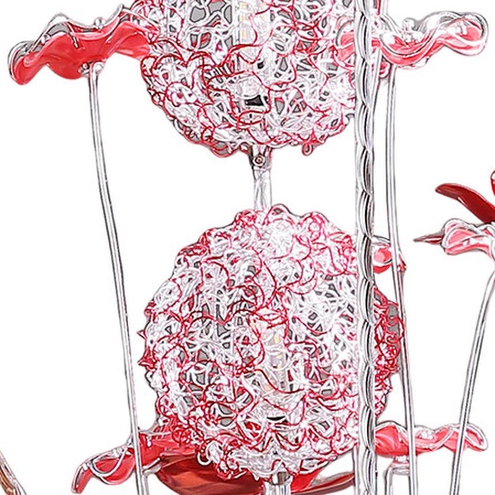 21" Silver and Clear Metal and Faux Crystal Geometric And Roses Bedside Lamp HomeRoots