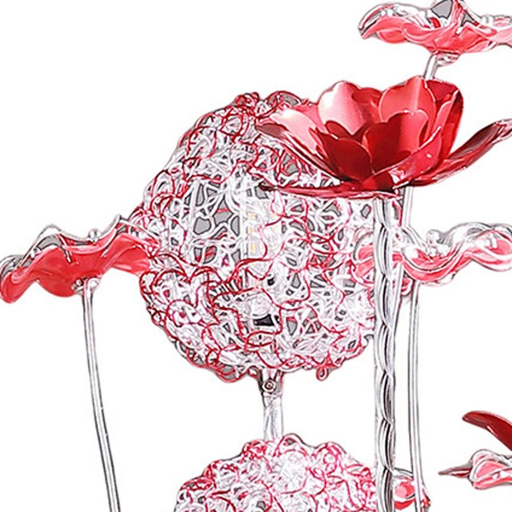 21" Silver and Clear Metal and Faux Crystal Geometric And Roses Bedside Lamp HomeRoots