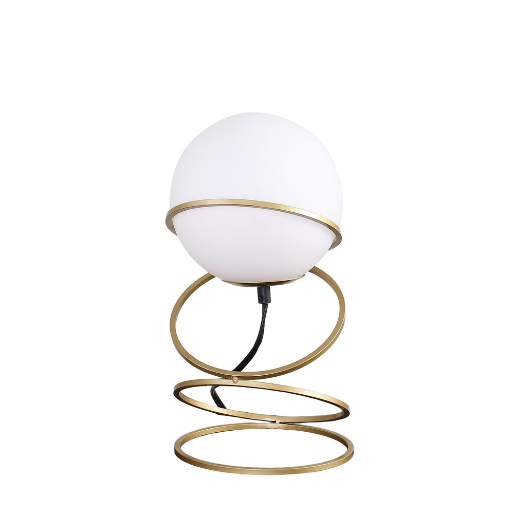 14" Gold Metal Geo Spiral Bedside Lamp With White Globe Shade — view 1