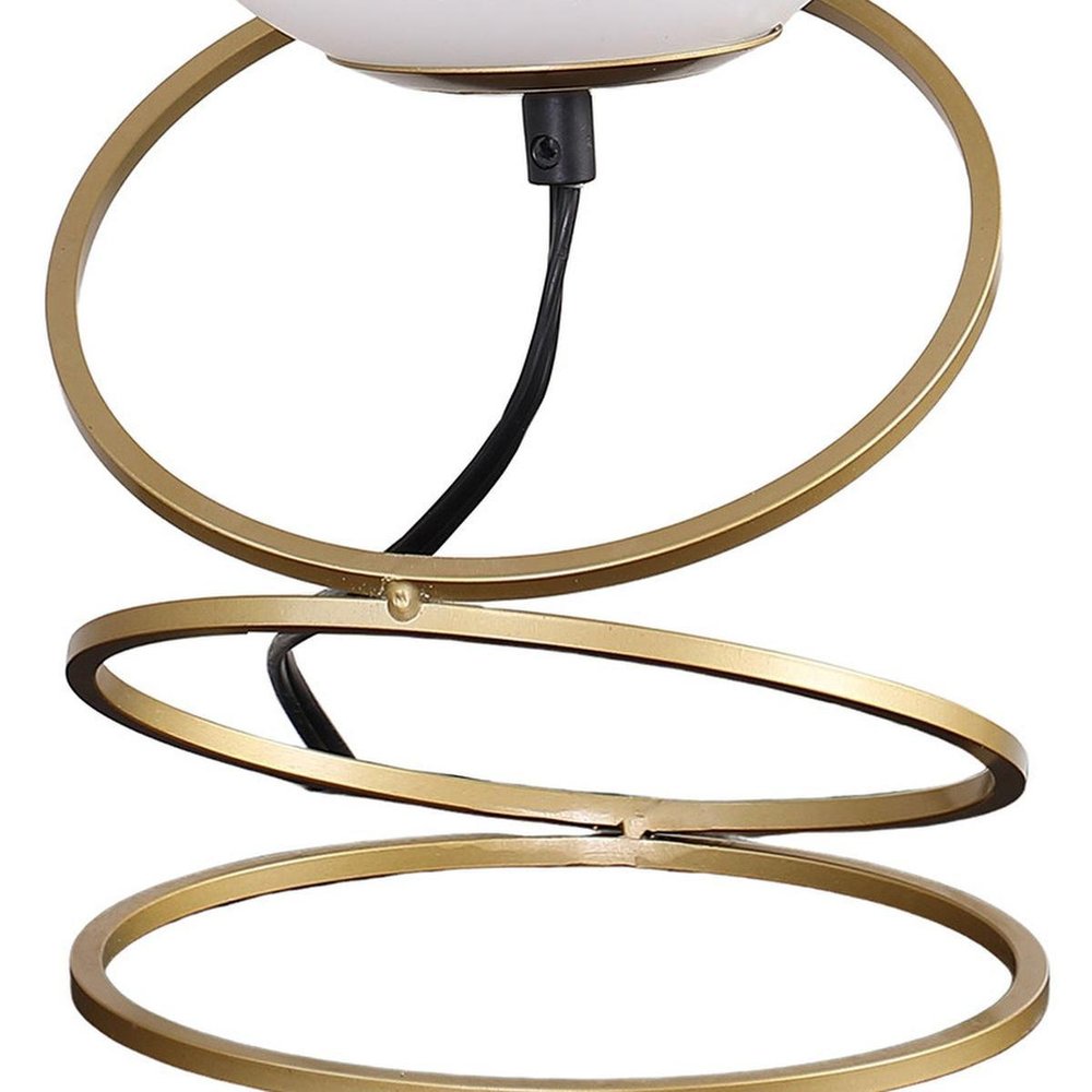 14" Gold Metal Geo Spiral Bedside Lamp With White Globe Shade HomeRoots