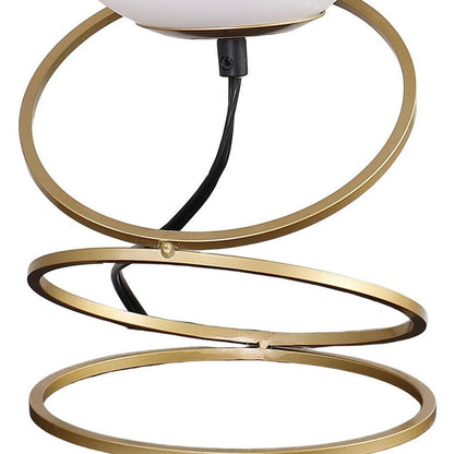 14" Gold Metal Geo Spiral Bedside Lamp With White Globe Shade HomeRoots