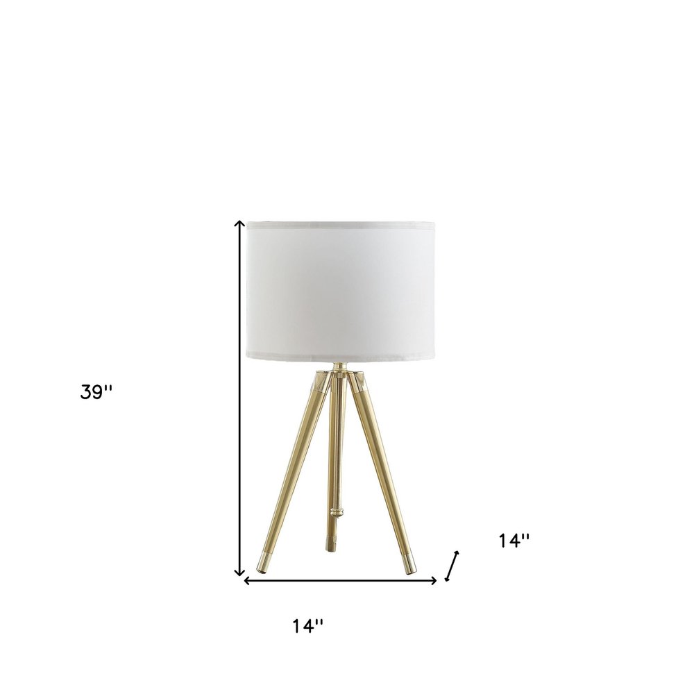 Gold Metal Adjustable Height Tripod Table Lamp With White Drum Shade HomeRoots