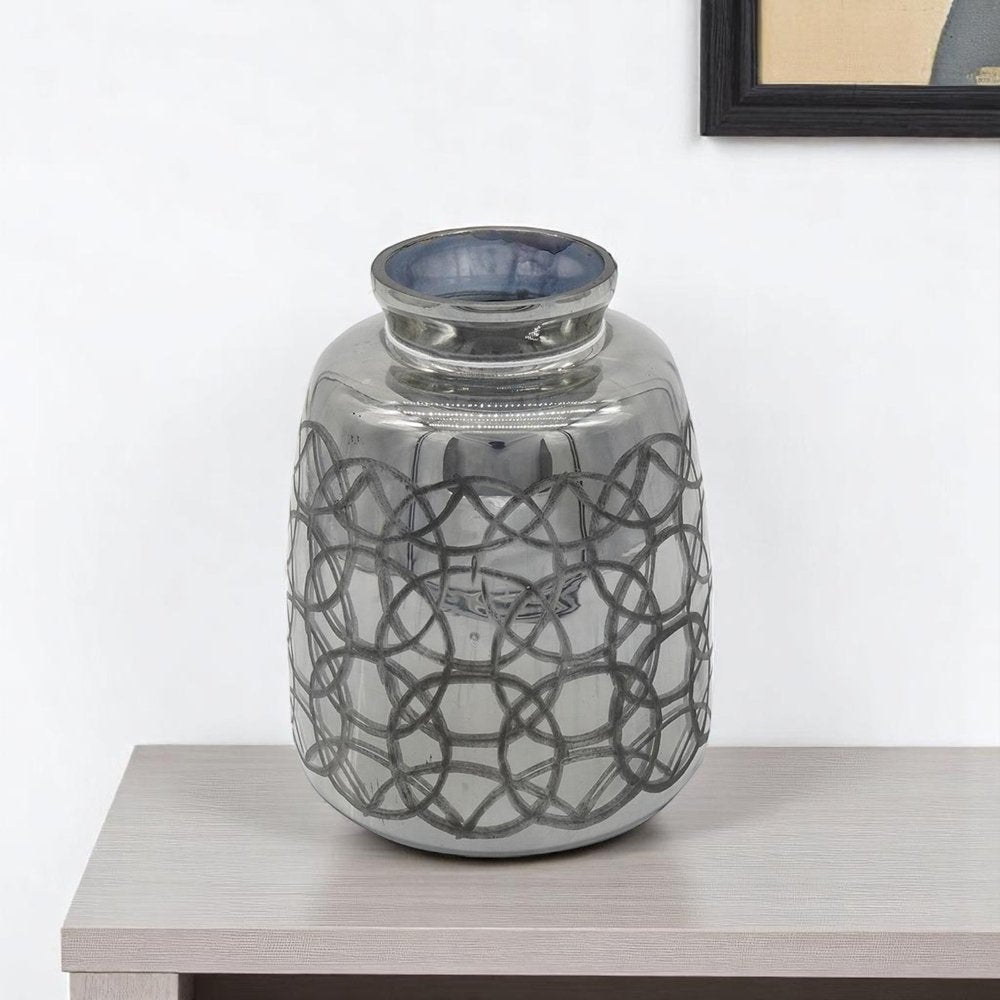 9" Dark Gray Geometric Etched Glass Table Vase HomeRoots