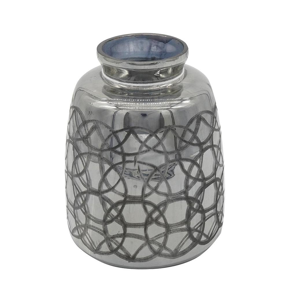 9" Dark Gray Geometric Etched Glass Table Vase HomeRoots