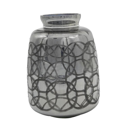 9" Dark Gray Geometric Etched Glass Table Vase HomeRoots