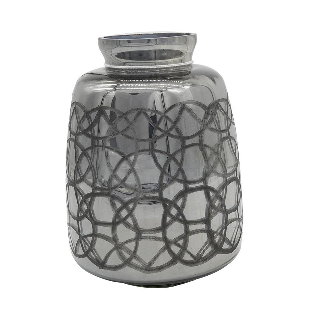 9" Dark Gray Geometric Etched Glass Table Vase HomeRoots