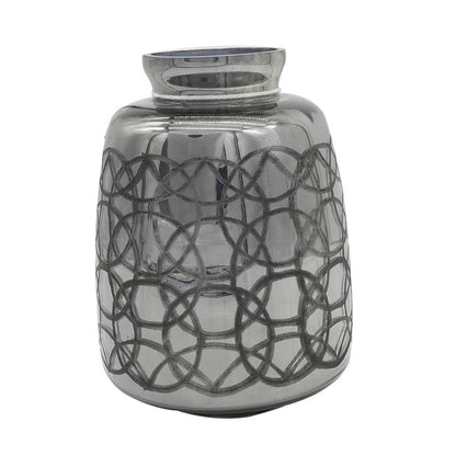 9" Dark Gray Geometric Etched Glass Table Vase HomeRoots