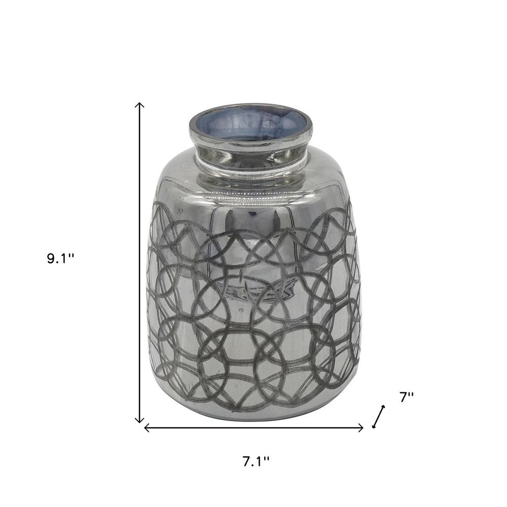 9" Dark Gray Geometric Etched Glass Table Vase HomeRoots