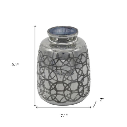 9" Dark Gray Geometric Etched Glass Table Vase HomeRoots