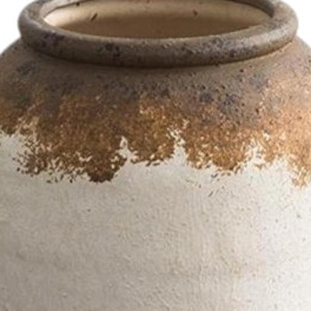 8" Brown And White Color Block Ceramic Round Table Vase HomeRoots