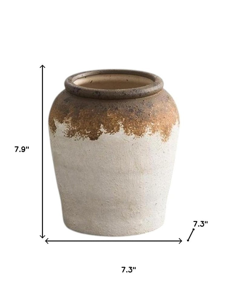 8" Brown And White Color Block Ceramic Round Table Vase HomeRoots