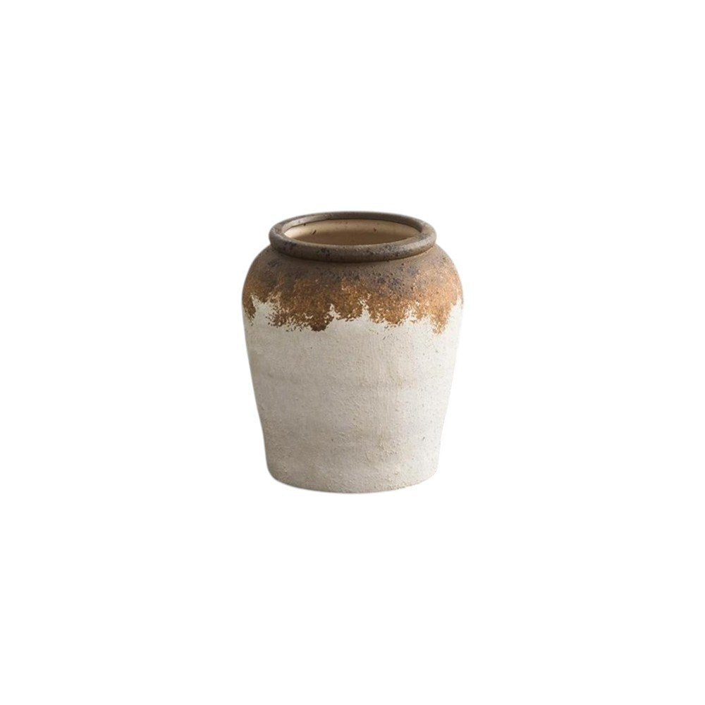 8" Brown And White Color Block Ceramic Round Table Vase HomeRoots