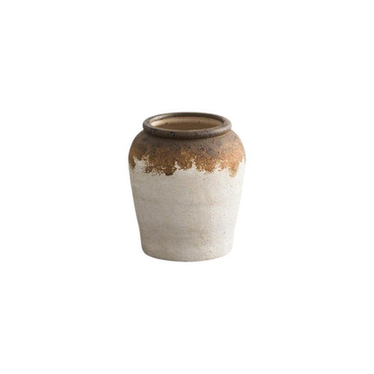 8" Brown And White Color Block Ceramic Round Table Vase HomeRoots