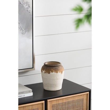 8" Brown And White Color Block Ceramic Round Table Vase HomeRoots