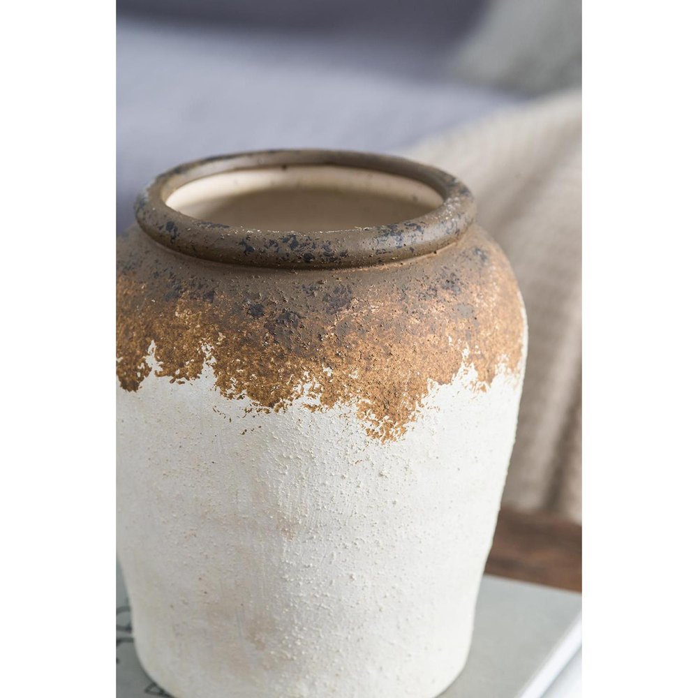 8" Brown And White Color Block Ceramic Round Table Vase HomeRoots