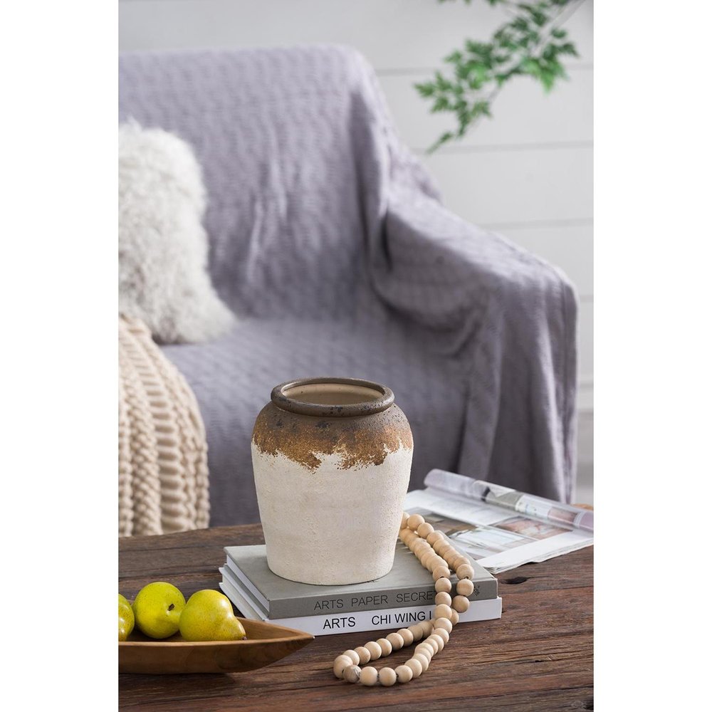 8" Brown And White Color Block Ceramic Round Table Vase HomeRoots
