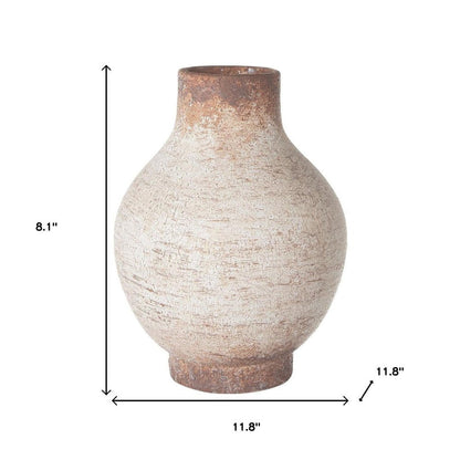 8" Ivory And Brown Round Ceramic Table Vase HomeRoots