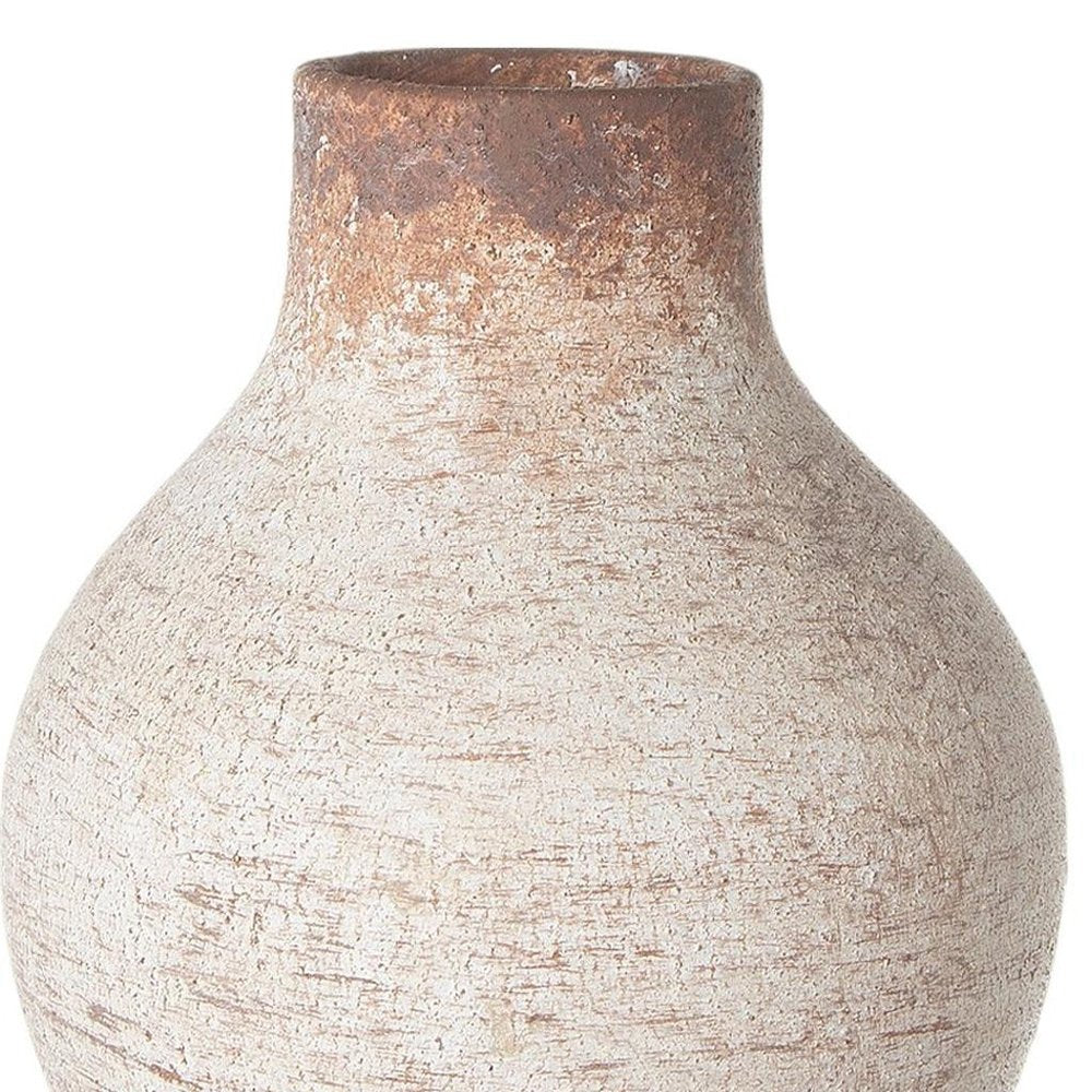 8" Ivory And Brown Round Ceramic Table Vase HomeRoots