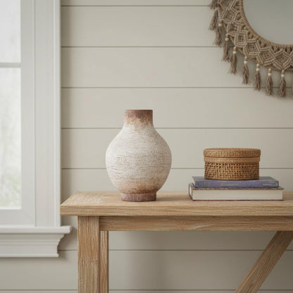 8" Ivory And Brown Round Ceramic Table Vase HomeRoots