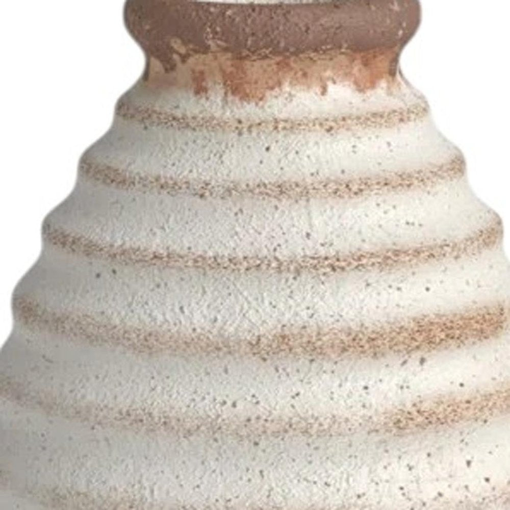 11" Ivory And Brown Round Ceramic Table Vase HomeRoots