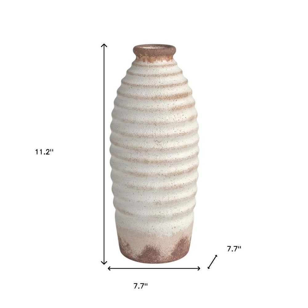 11" Ivory And Brown Round Ceramic Table Vase HomeRoots